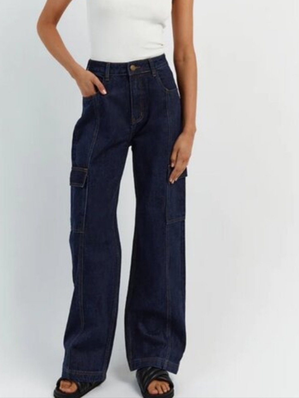 Dissh Brody Indigo Mid Rise Cargo Wide Leg Denim Jeans 4 - Picture 2 of 9